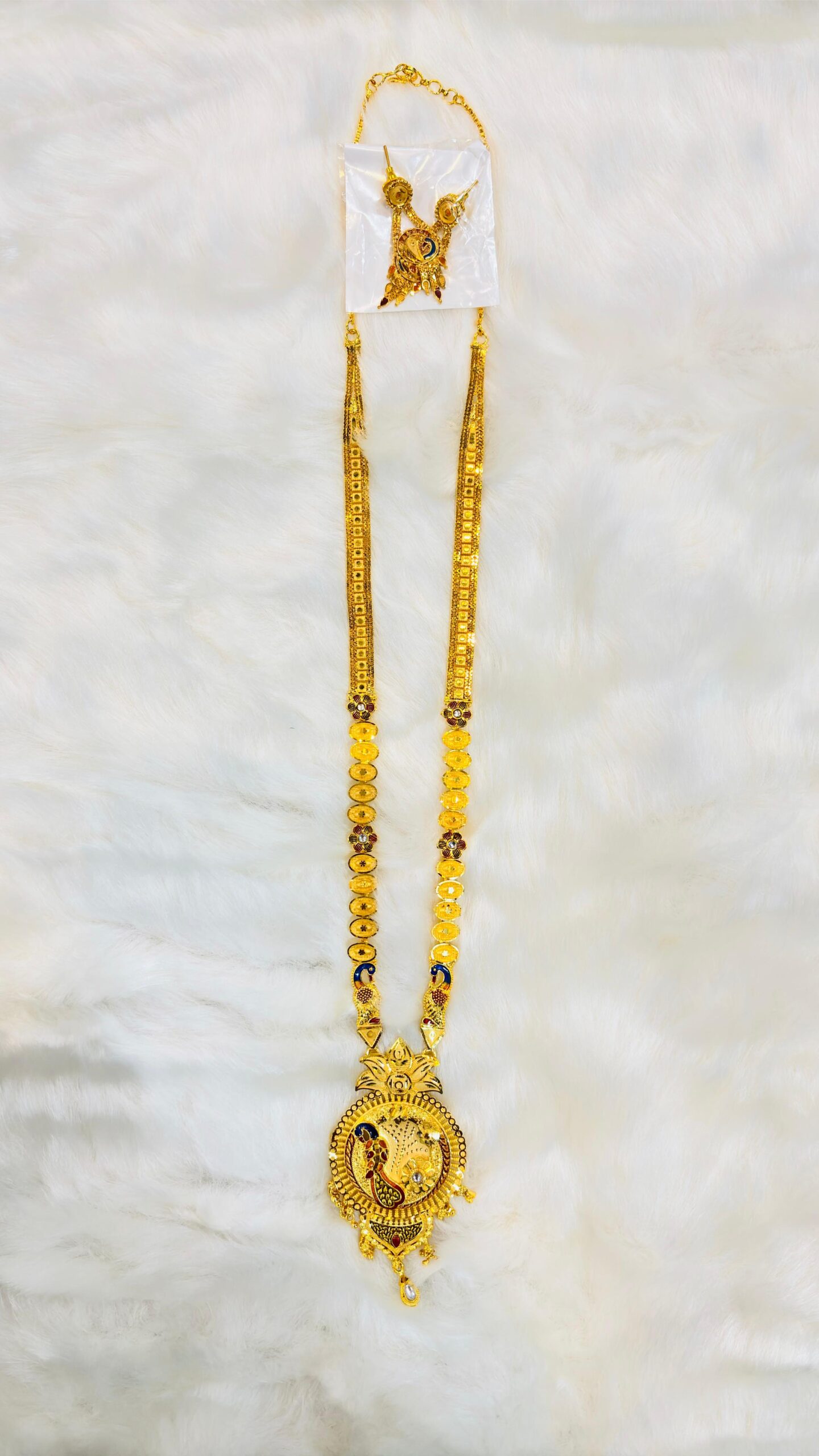 Gold Plated Long Necklace with Meenakari Design with Earings